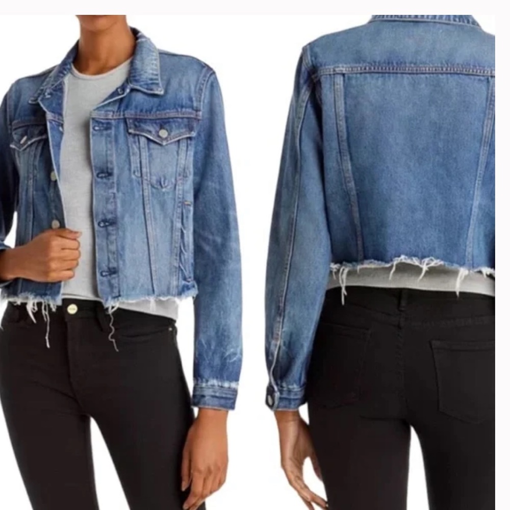 GRLFRND CARA Denim Jacket Raw Hem Distressed Wash - Picture 1 of 7